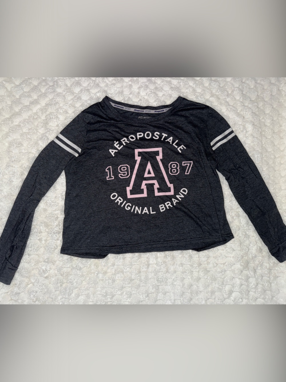 Aeropostale Charcoal Long-Sleeve Tee with Pink Logo
